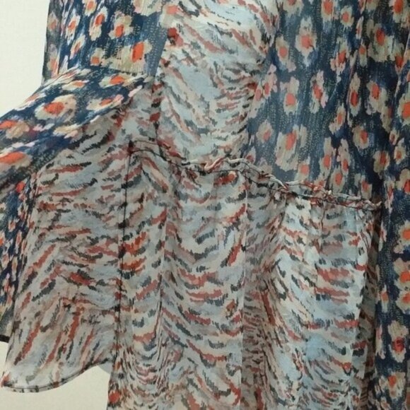 LOGO by Lori Goldstein floral Blouse sheer Patchwork Ruffles Blue women S boho - Picture 5 of 11